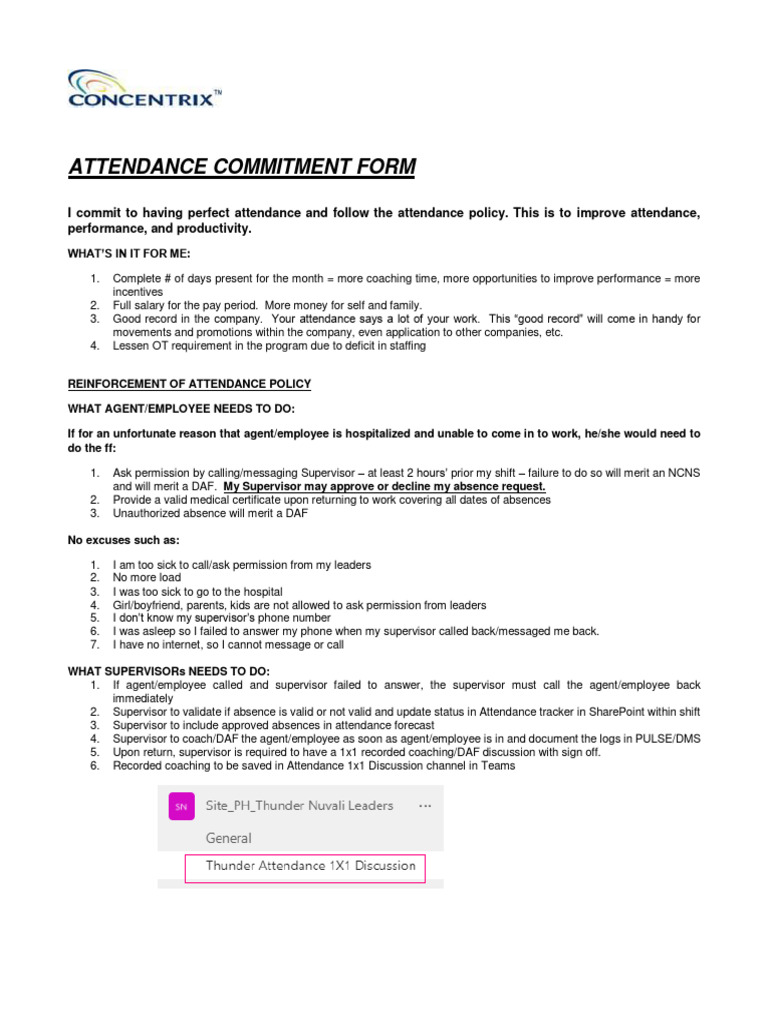 Attendance Commitment Guidelines | PDF | Career & Growth