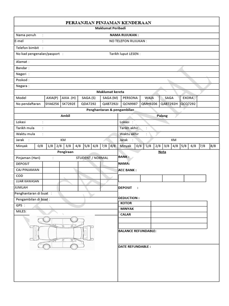 Formulir Perjanjian Sewa Kereta | PDF