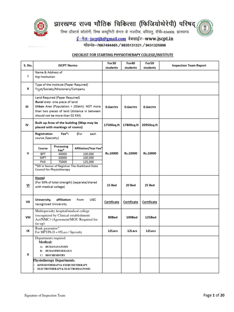 Checklist For Starting Pt College Download Free Pdf Skeleton