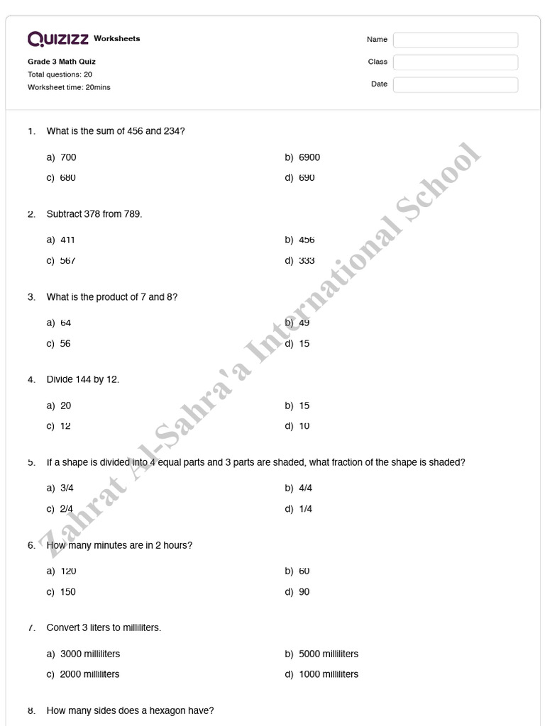 Grade 3 Math Quiz With AK | PDF | Euclidean Geometry | Geometric Shapes