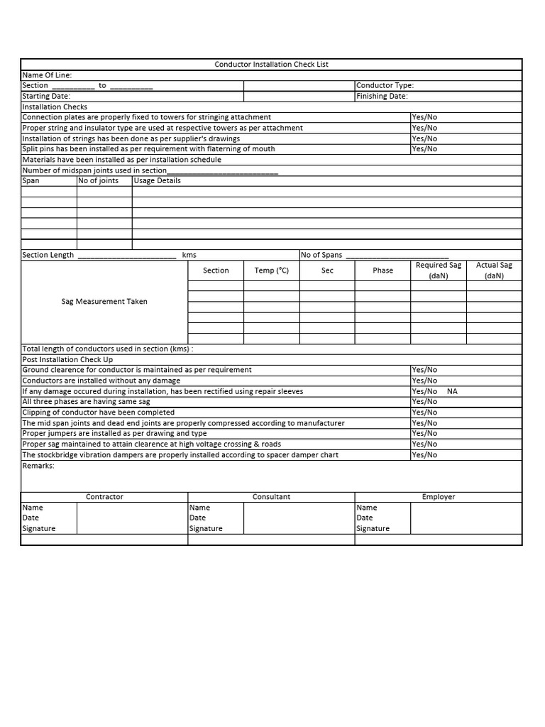 Conductor Installation Check List | PDF | Electrical Conductor ...