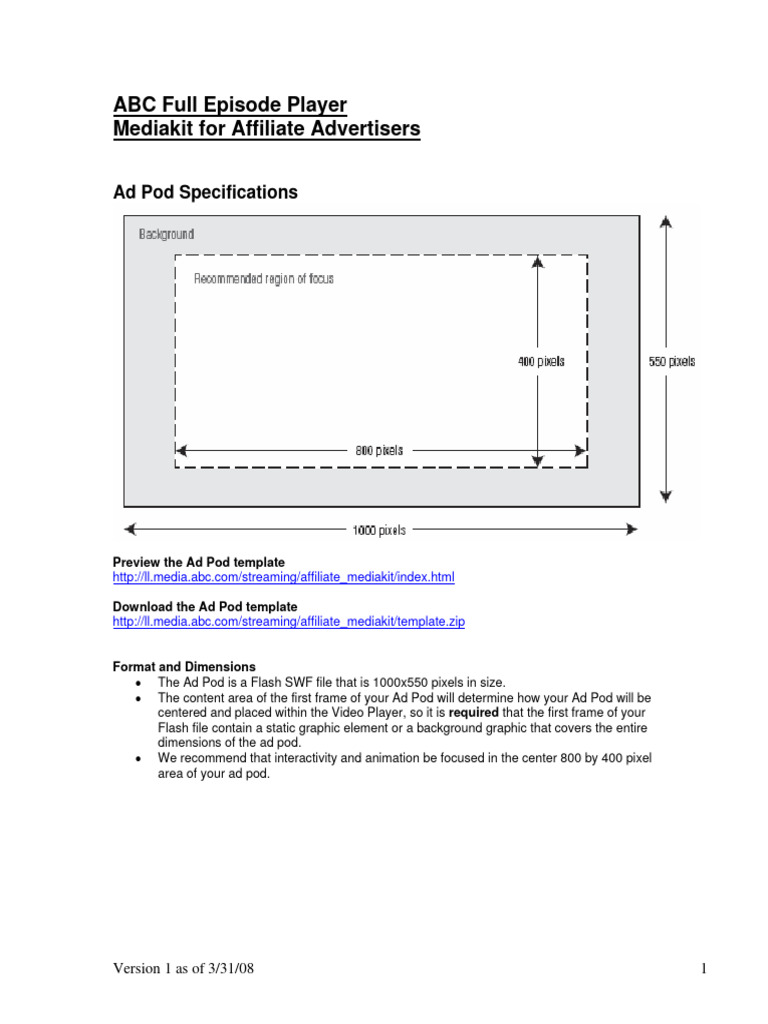 ABC Ad Pod Specifications Guide | PDF | Adobe Flash | Video