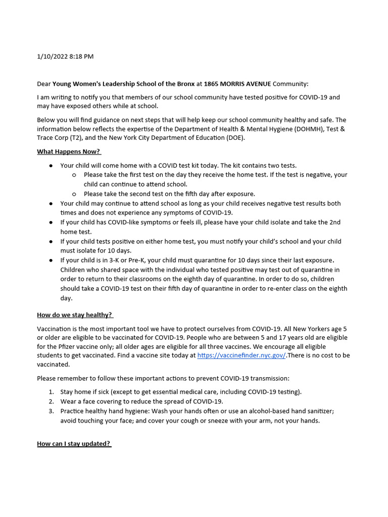 COVID-19 Guidance for Bronx School Community | PDF | Hand Washing ...