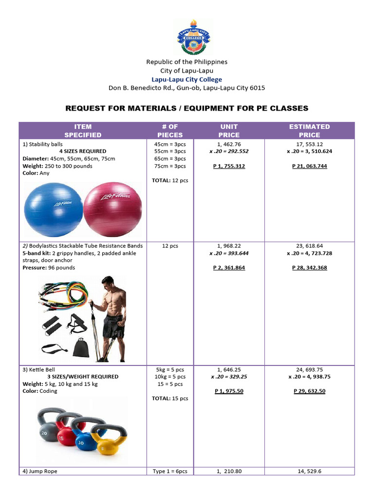 Pe Additional Equipment Request 20% | PDF | Manufactured Goods