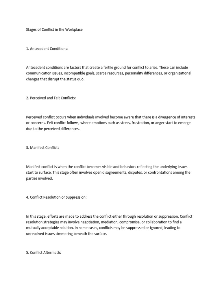 Workplace Conflict Stages Explained | PDF | Conflict (Process) | Human ...