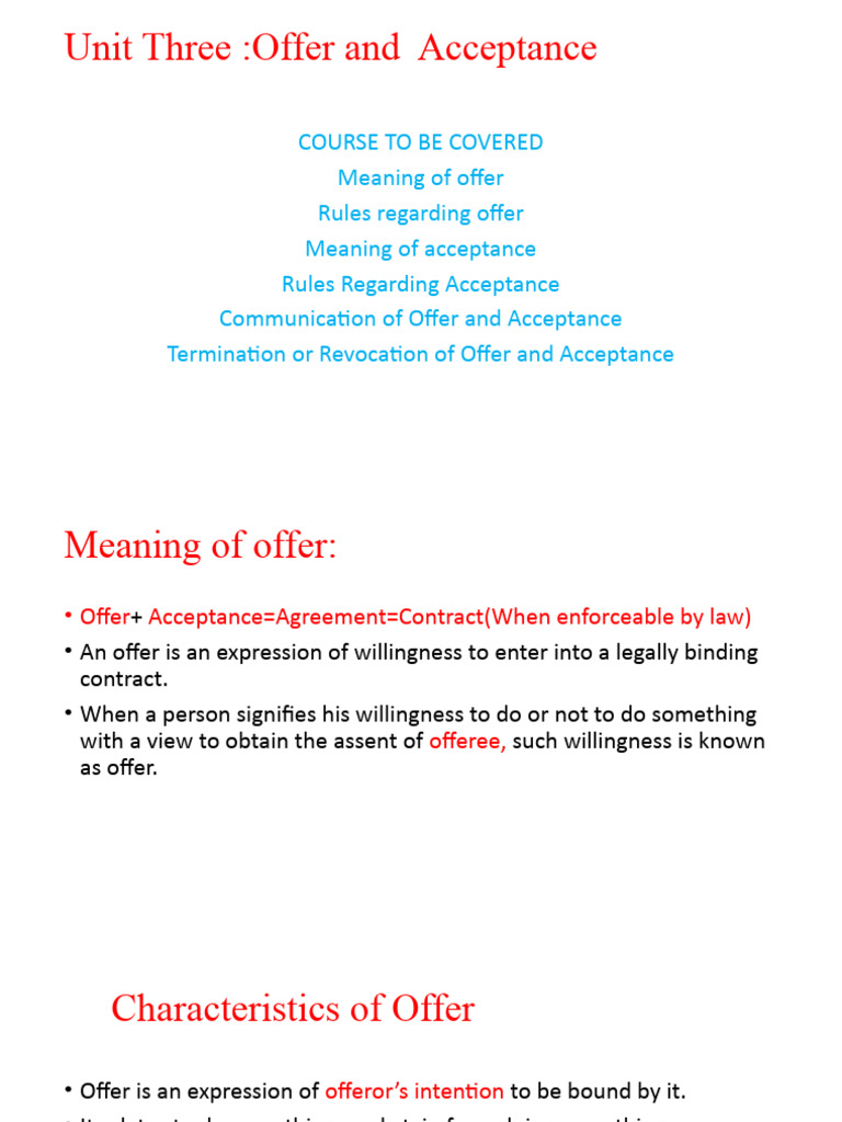 Offer and Acceptance Characteristics | PDF | Offer And Acceptance ...
