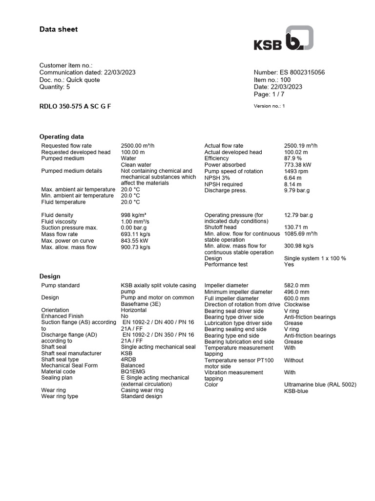 Data Sheet | PDF | Pump | Mechanical Engineering