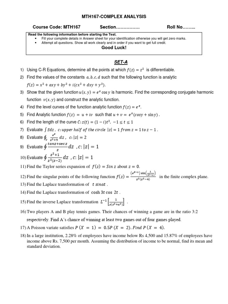 MTH167 | PDF | Function (Mathematics) | Laplace Transform