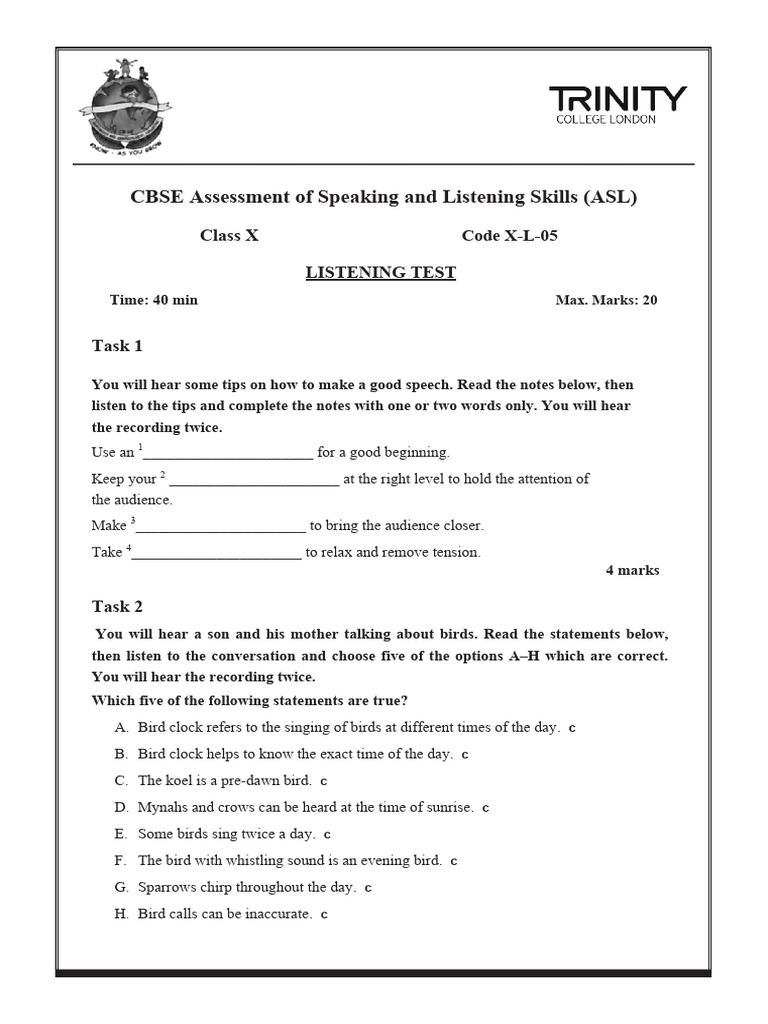2 Class Ix L 05 Listening Test Worksheet Pdf