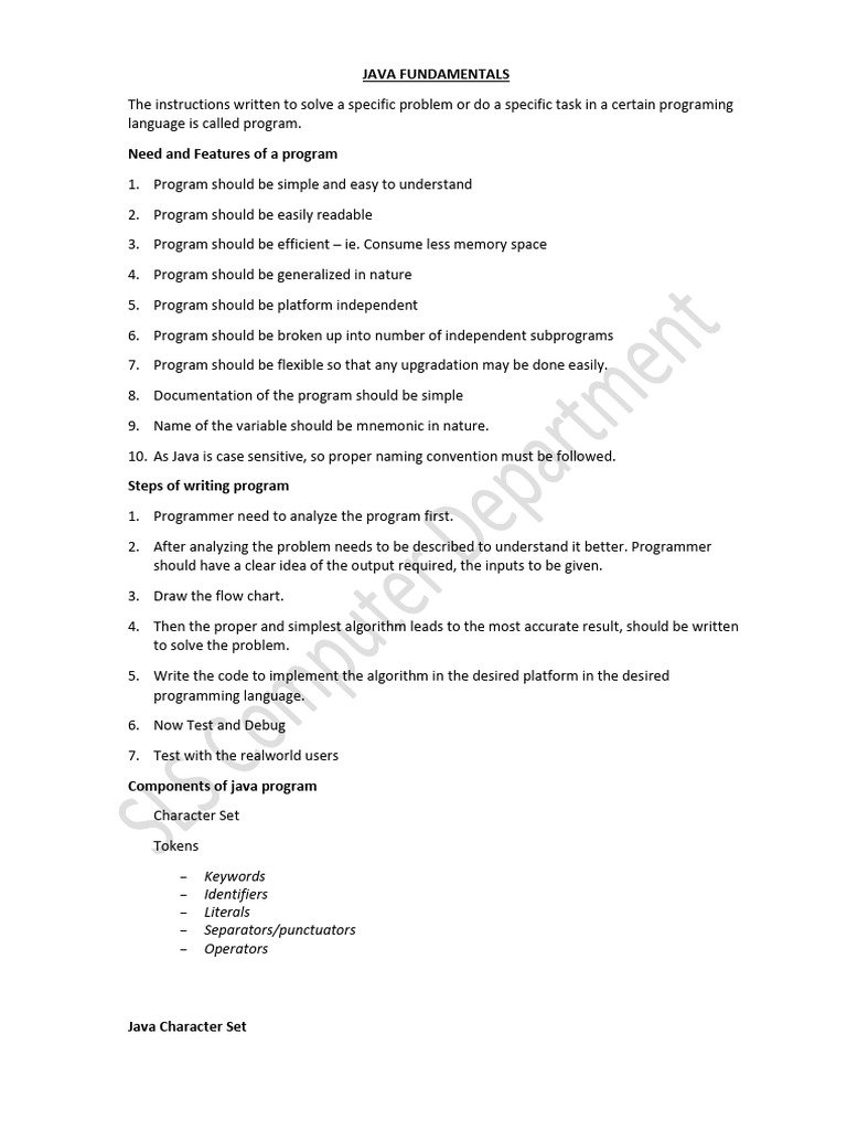 Notes on Java Fundamental(class 8) | PDF | Reserved Word | Computer Program