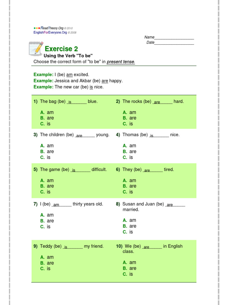 To Be Exercise 2 | PDF