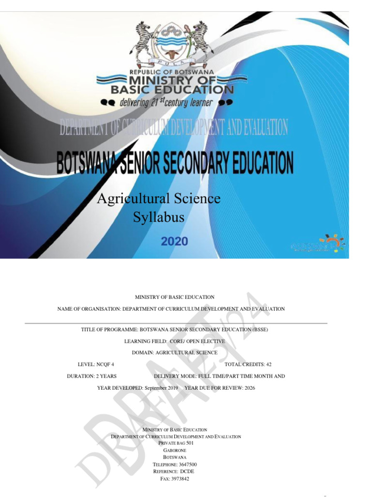 Agricultural Science Syllabus Draft Dec 2023 Jan2024 Pdf