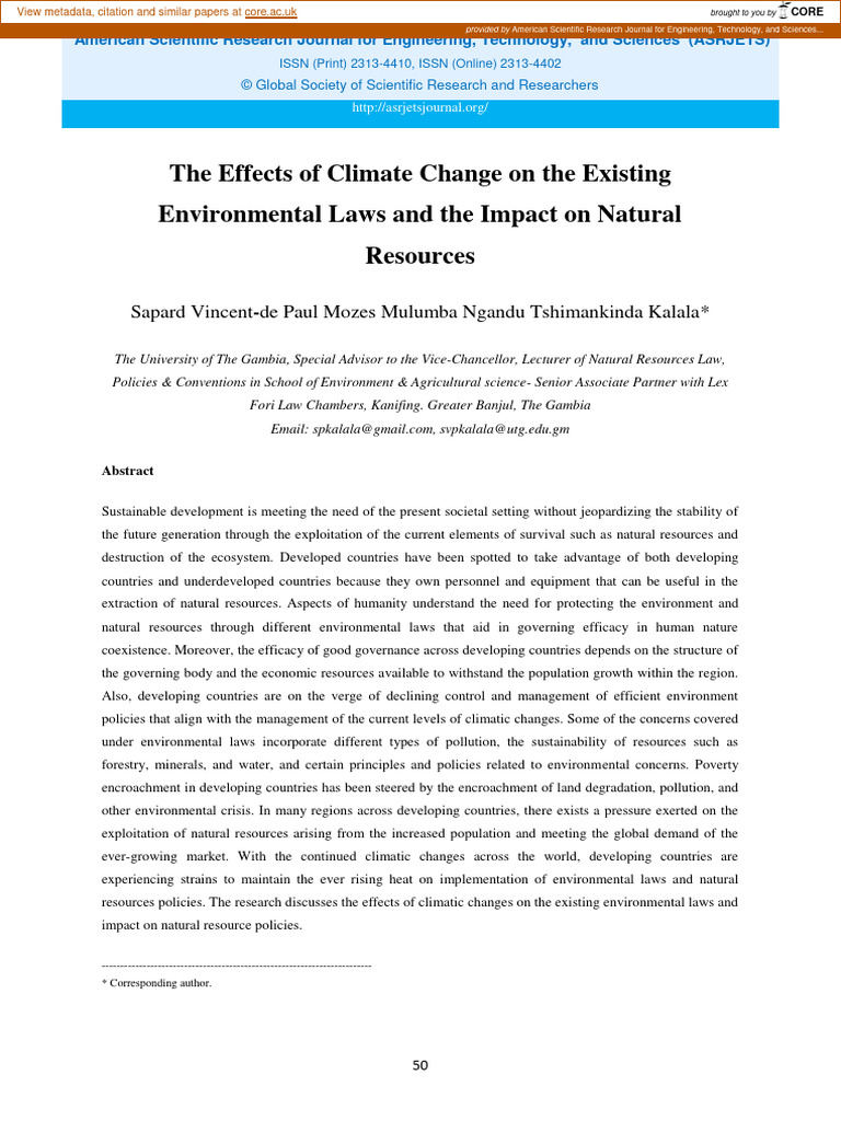 The Effects of Climate Change On The Existing Environmental Laws and ...
