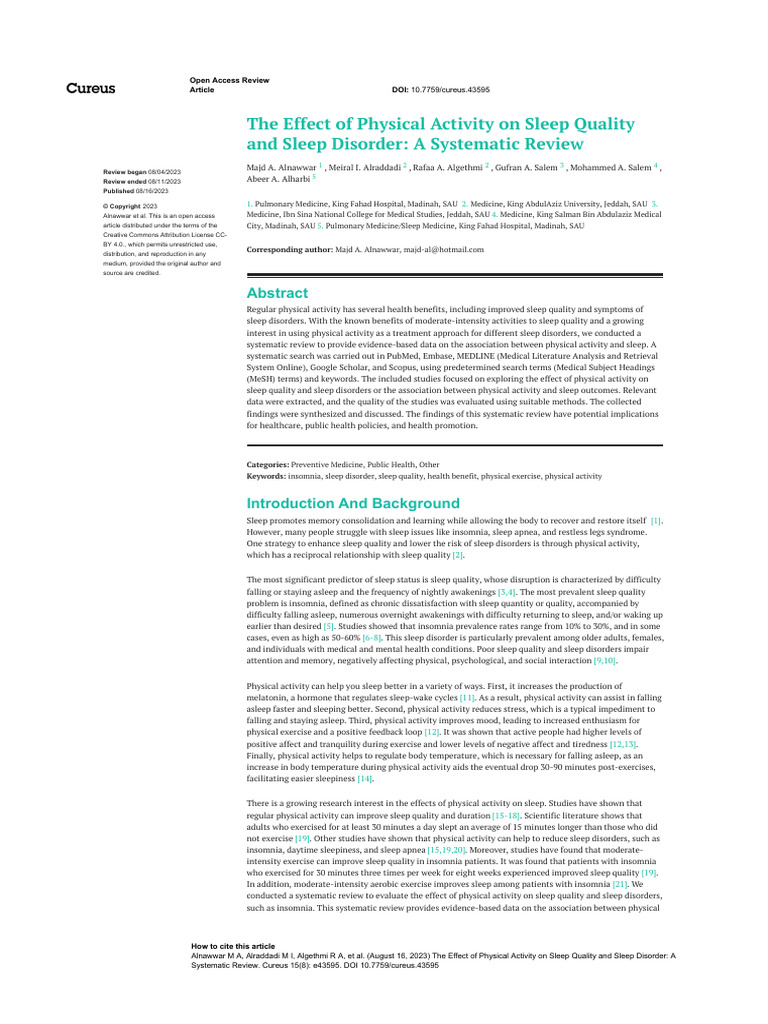 Impact of Exercise on Sleep Quality | PDF | Insomnia | Sleep