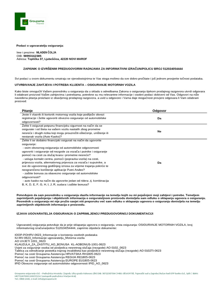 IDD Upitnik (HR) | PDF