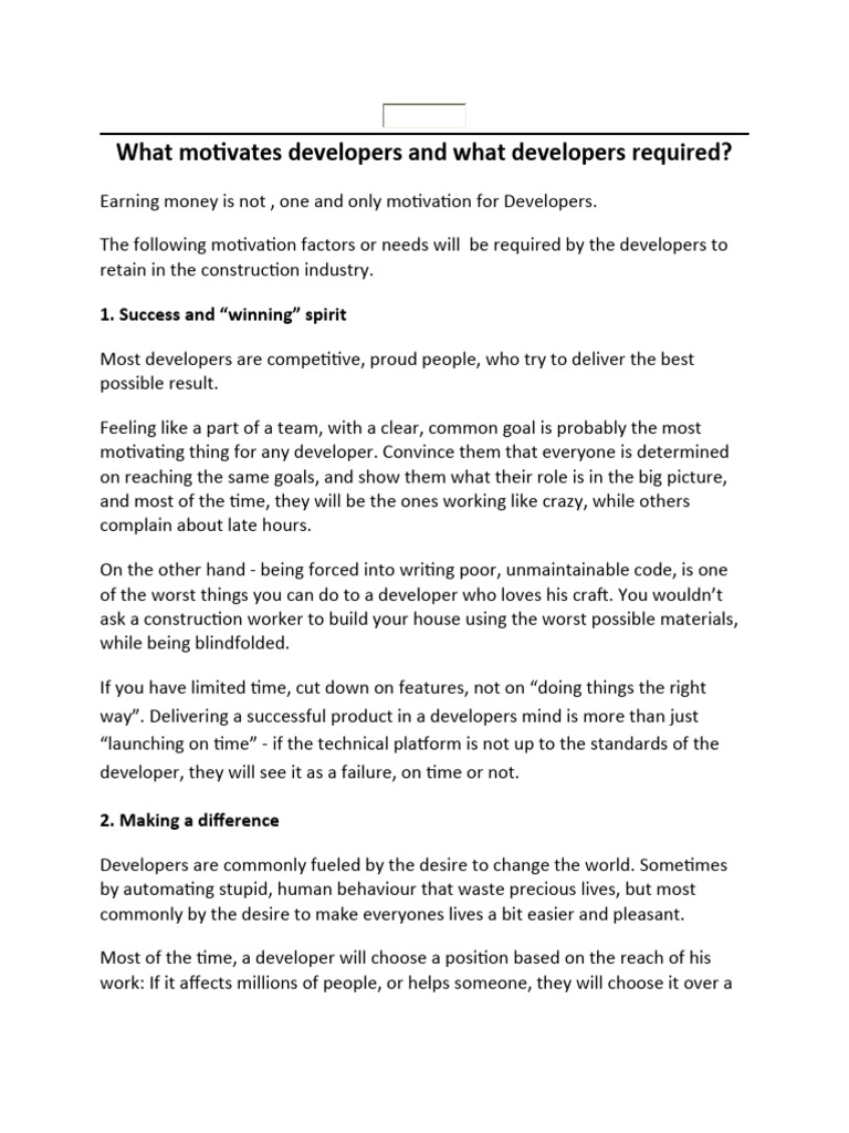 Developer Motivations in the Industry | PDF | Mentorship | Dream