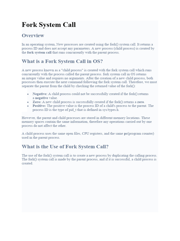 Understanding the Fork System Call in OS | PDF | Process (Computing ...