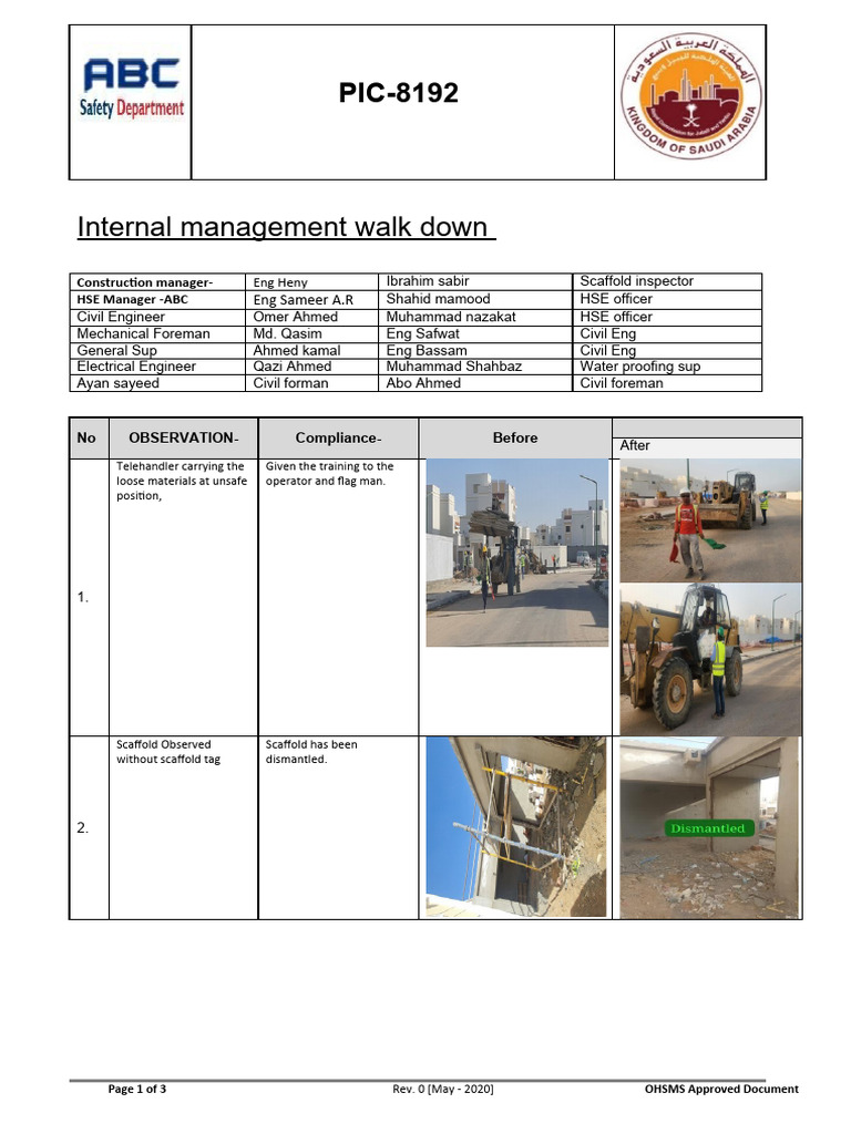 Construction Safety Walkdown Report | PDF | Engineering | Construction ...