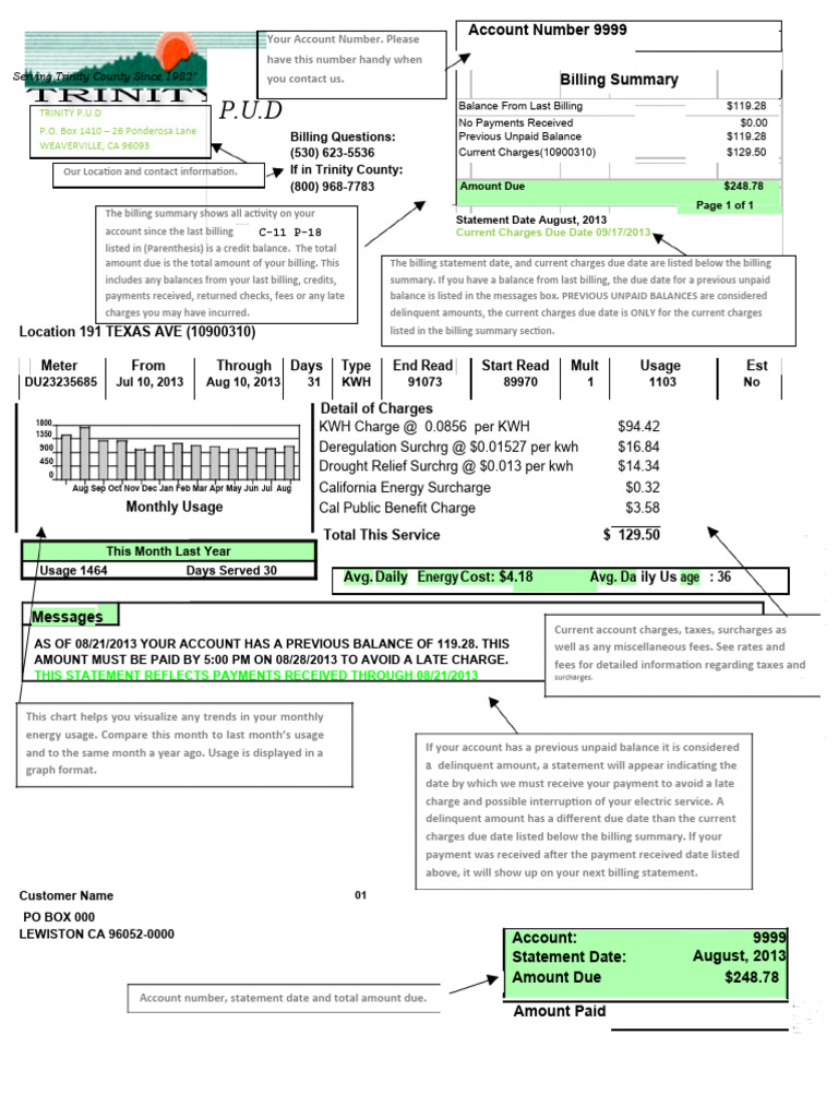 Trinity PUD Billing Summary August 2013 | PDF | Fee | Cheque