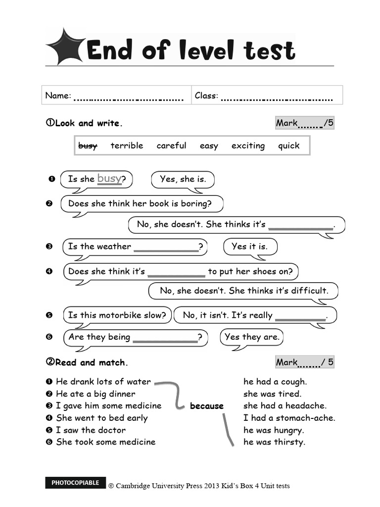 Kid's Box 4 Unit Test Worksheet | PDF