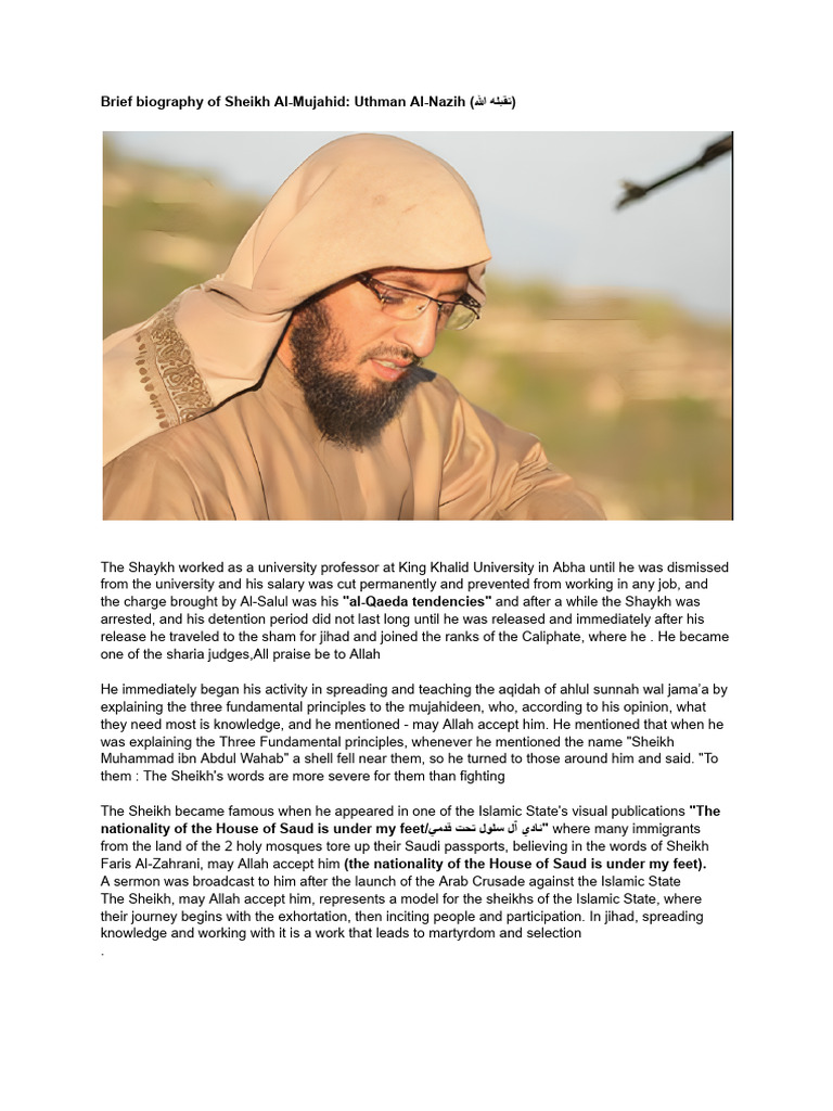 Biography of shaykh Uthman alnazih PDF Sheikh Jihad