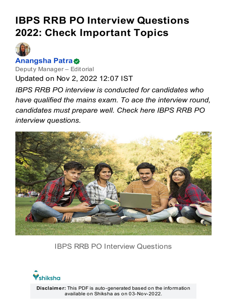 IBPS RRB PO Interview Questions 2022: Check Important Topics | PDF ...