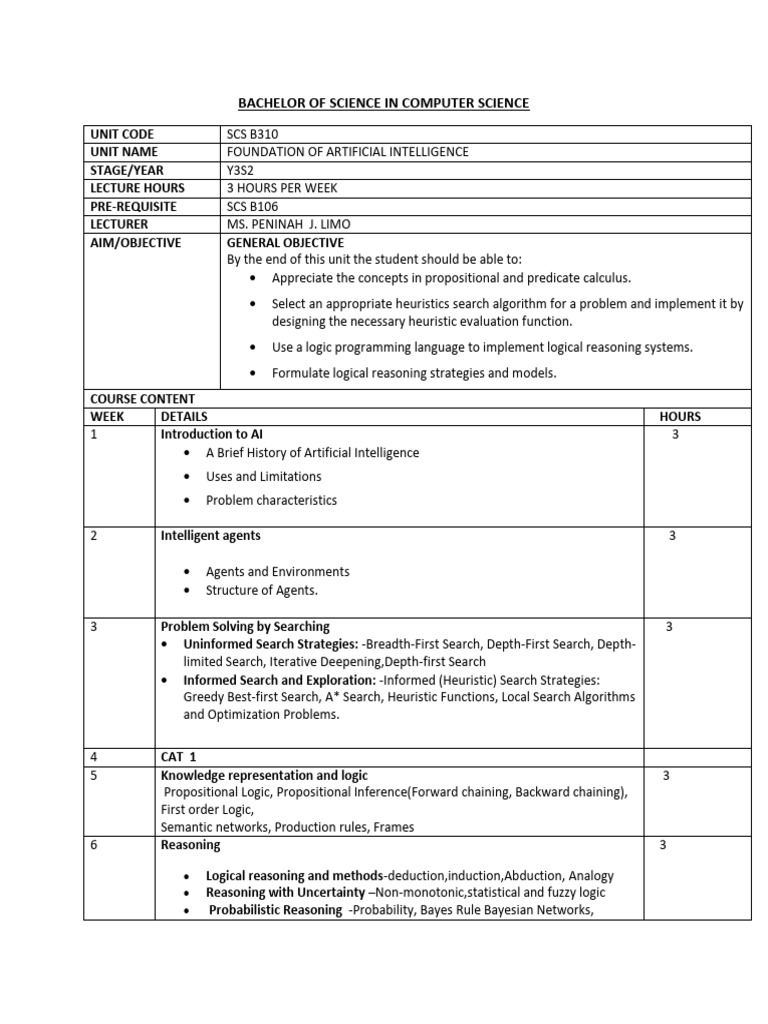 ARTIFICIAL INTELLIGENCE COURSE OUTLINE visual data 7