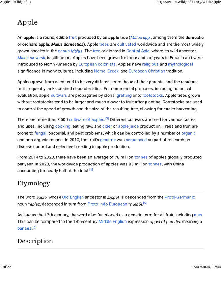 Apple: Cultivation and Characteristics | PDF | Apple