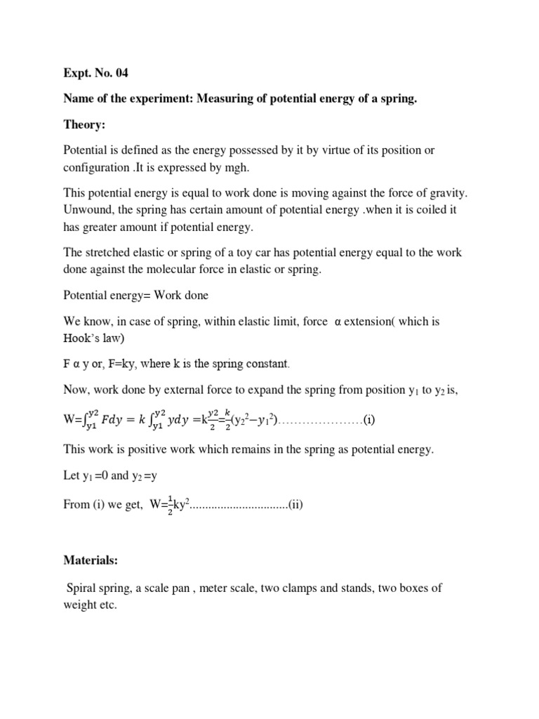 HSC 1st Paper Expt 4 With Value | PDF | Potential Energy | Force