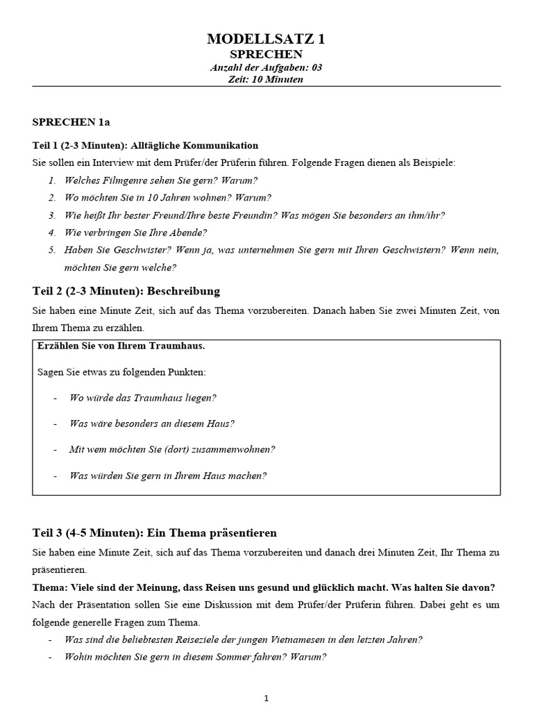 Modellsatz 1 - Sprechen | PDF