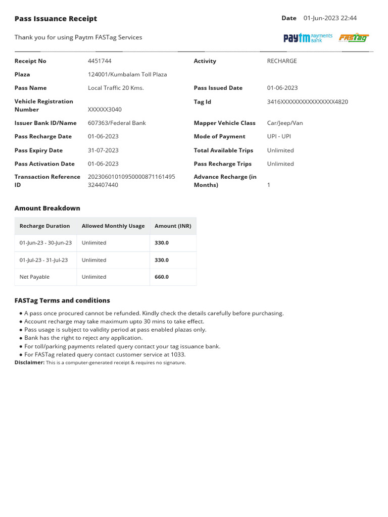 Pass Receipt 4451744 | PDF