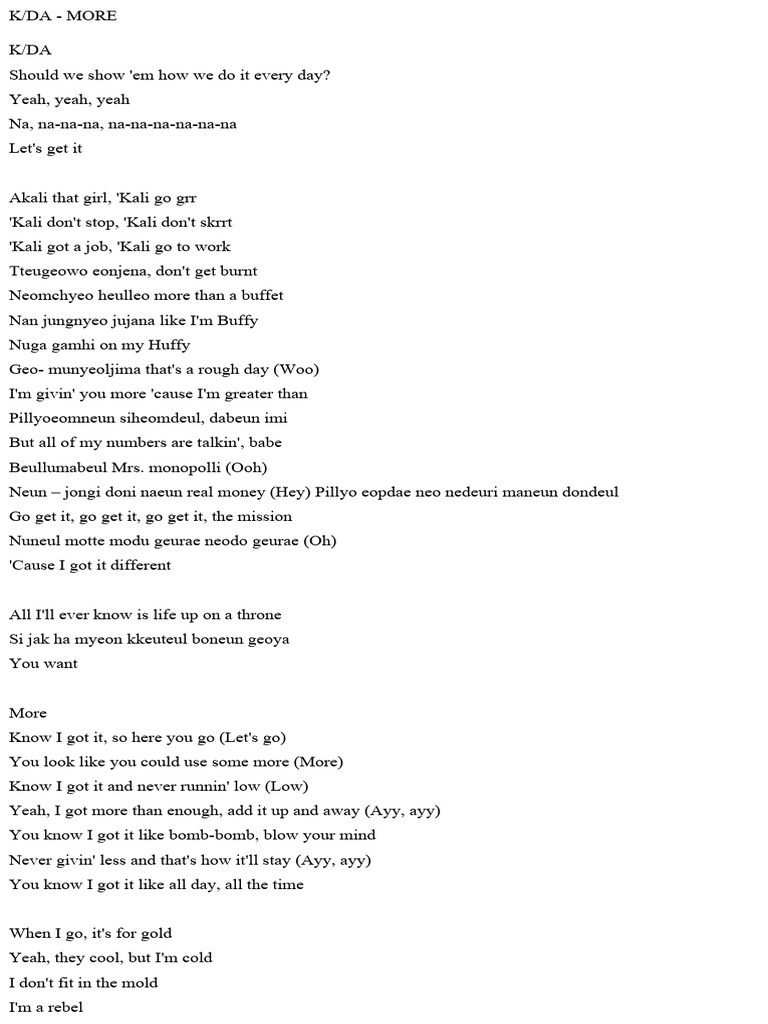 K/DA - More Lyrics (Romanized) | PDF