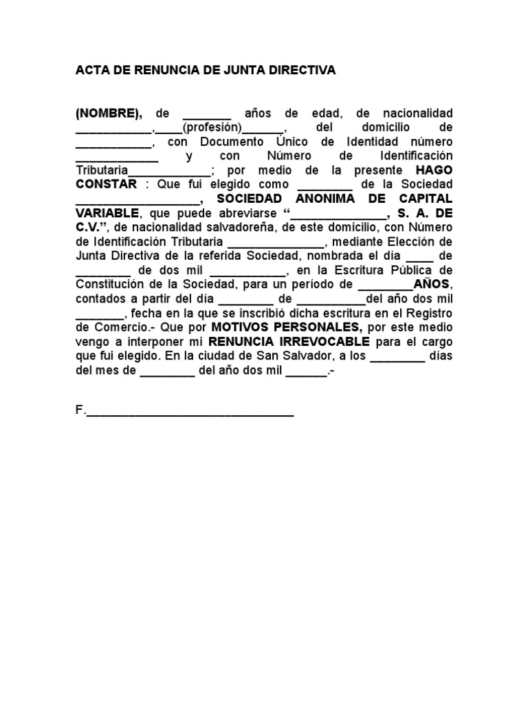 Modelo De Carta De Renuncia De Cargo Directivo Vários Modelos