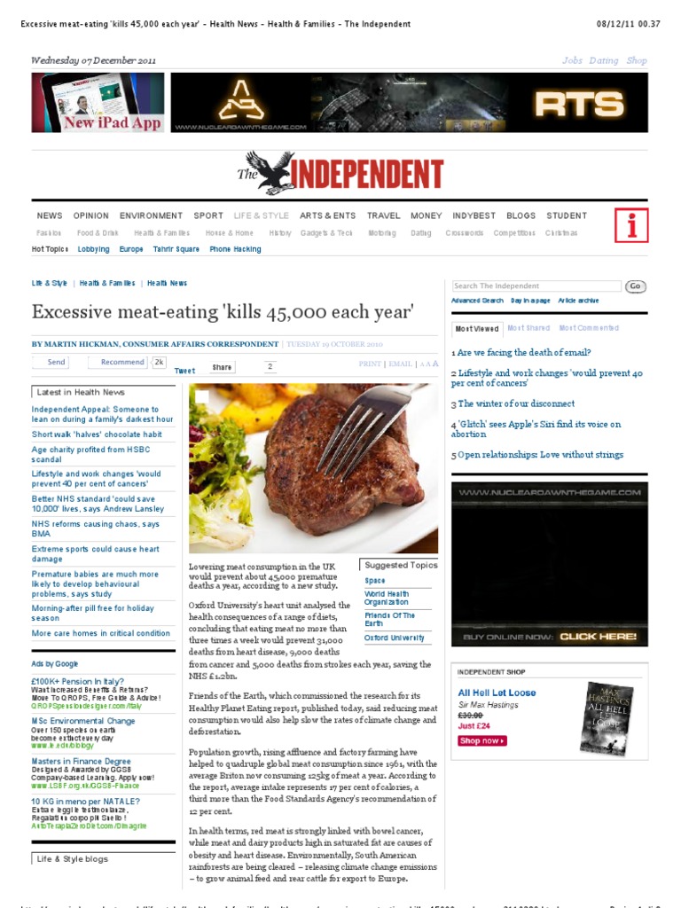 Excessive MeatEating Kills 45,000 Each Year PDF Meat Cancer