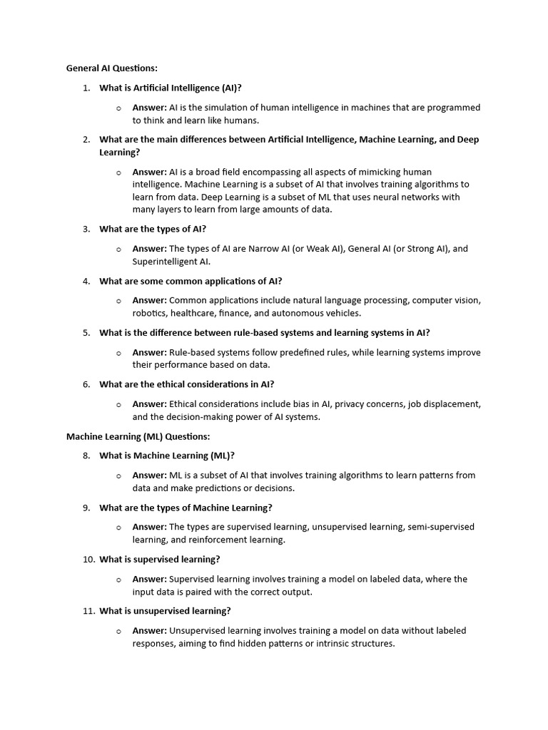 Interview Ai Questions Pdf Machine Learning Artificial Intelligence