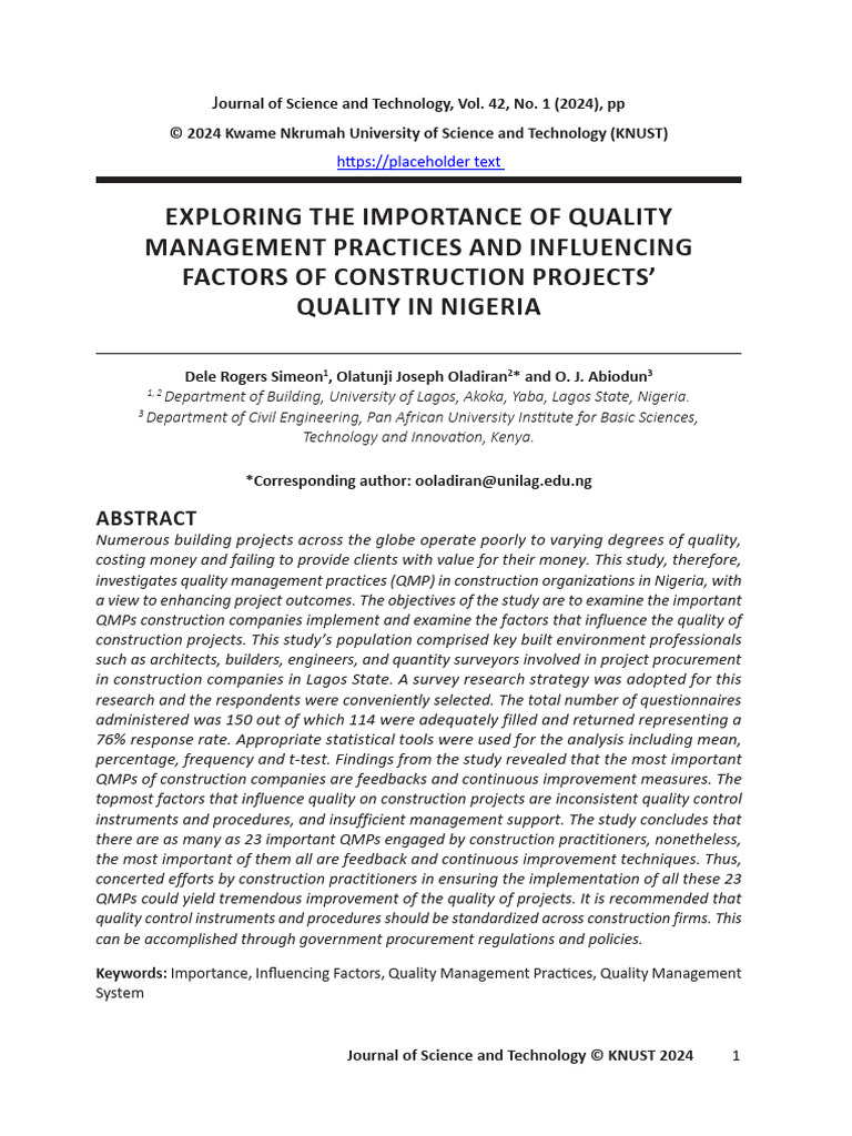 Quality Management in Nigerian Construction | PDF | Statistics ...