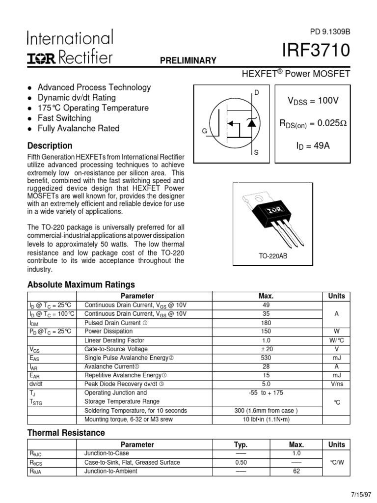 Advanced process technology dynamic dv dt rating 175 c operating