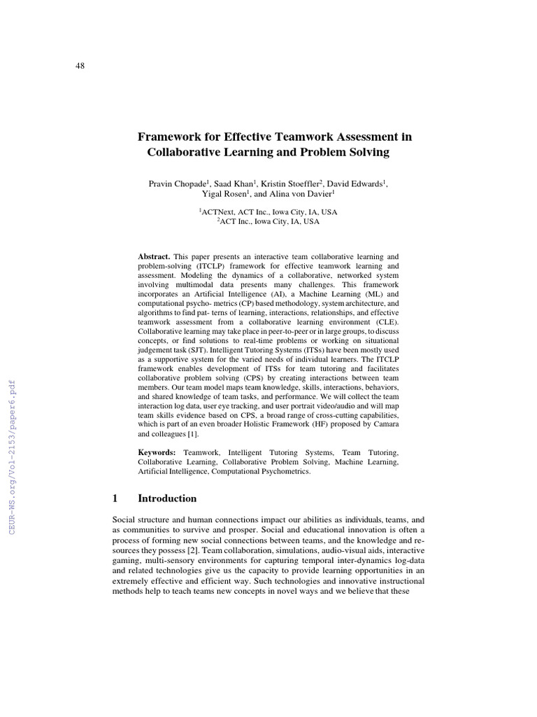 Framework For Effective Teamwork Assessm | PDF | Learning | Machine ...