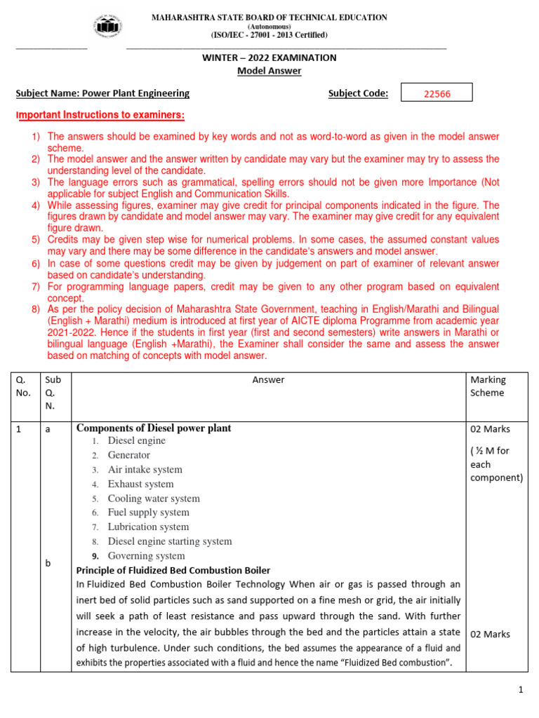 Power Plant Engineering Model Answers | PDF | Cogeneration | Power Station
