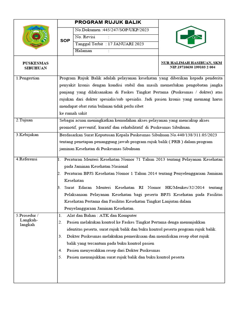 Program Rujuk Balik Puskesmas Sibuhuan | PDF