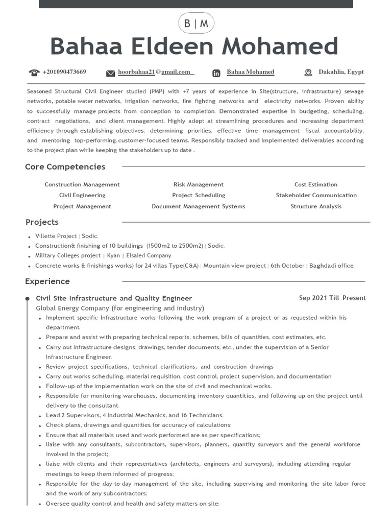 Bahaa Kotb: Civil Engineer Profile | PDF | Infrastructure | Consultant
