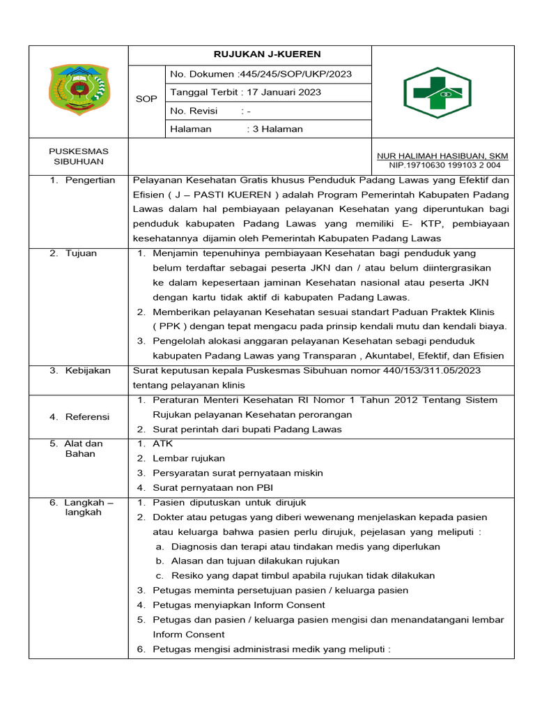 Sop Rujukan JPK | PDF