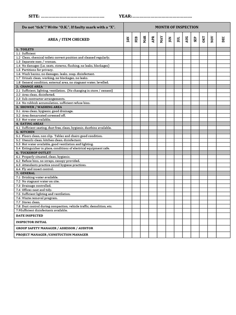 Army Barracks Hygiene Inspection Register | PDF | Hygiene | Toilet