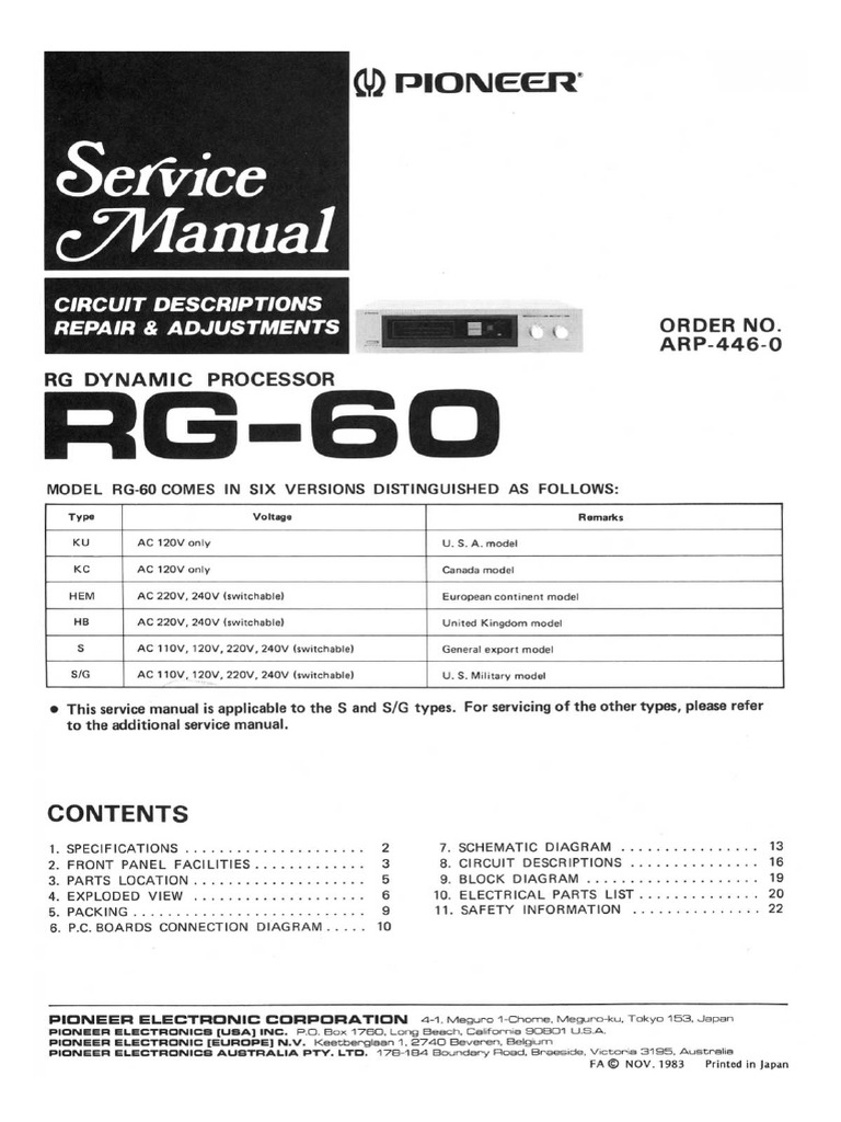 Pioneer RG 60 Service Manual PDF