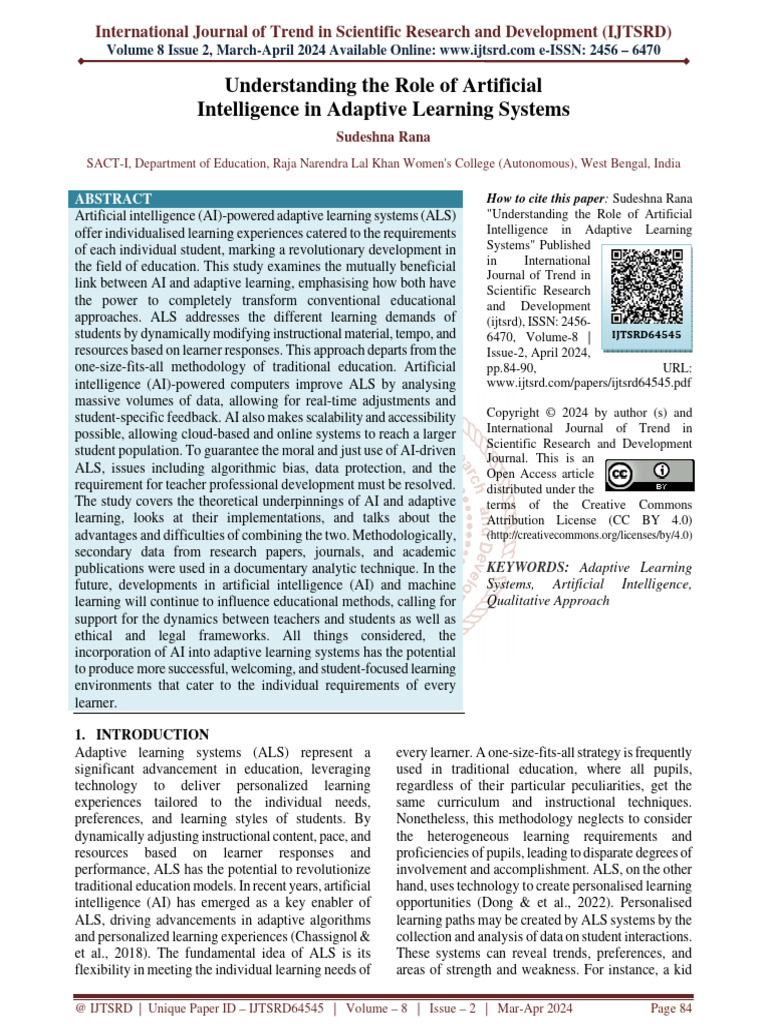 Understanding The Role of Artificial Intelligence in Adaptive Learning ...