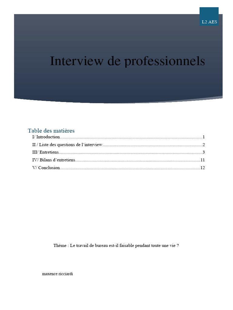Interviews sur la viabilité du travail de bureau | PDF | Réseautage ...