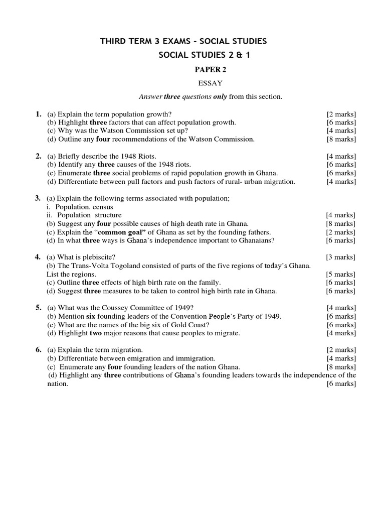 Term 3 Exams - Social Studies (B7) | PDF | Ghana