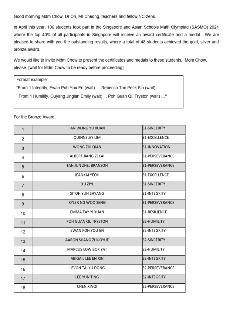 SASMO 2024 Emcee Script | PDF