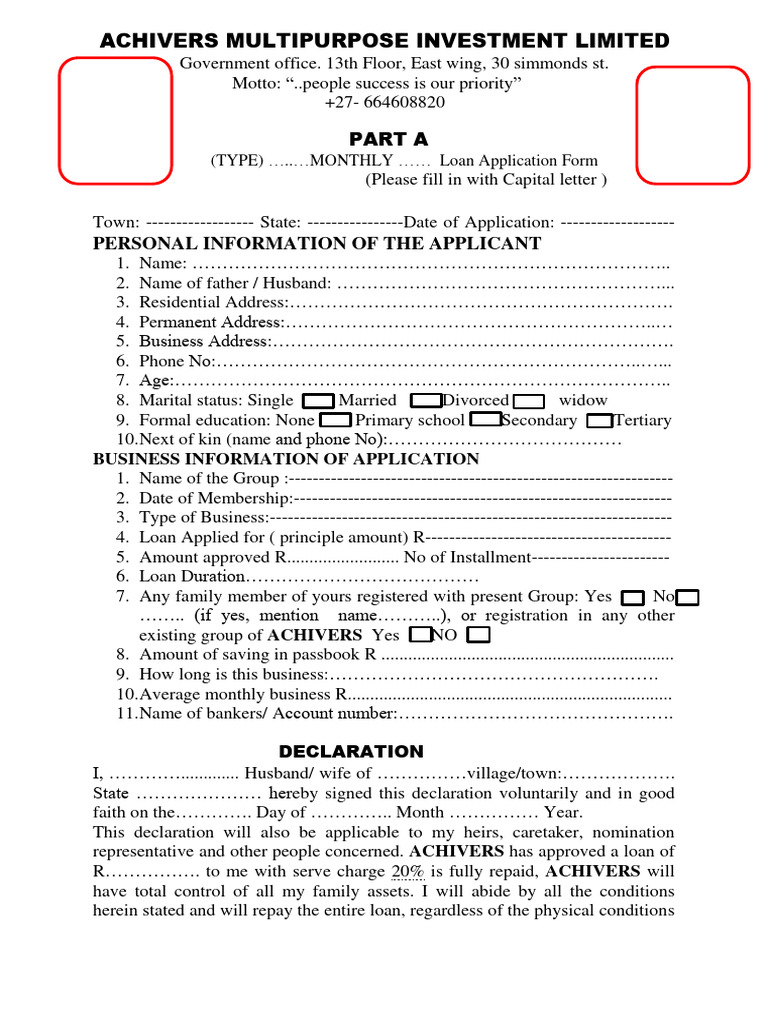 Monthly Loan Application Form | PDF | Loans | Surety