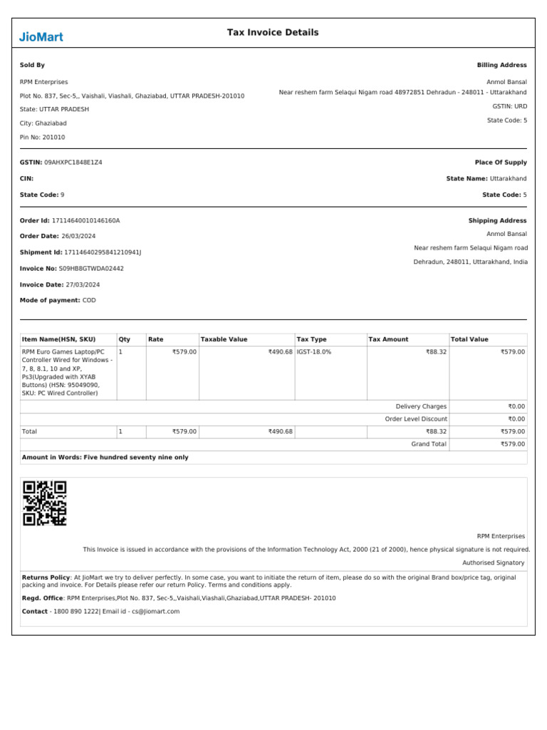 JioMart Invoice 1711512833361 | PDF | Invoice | Government Finances